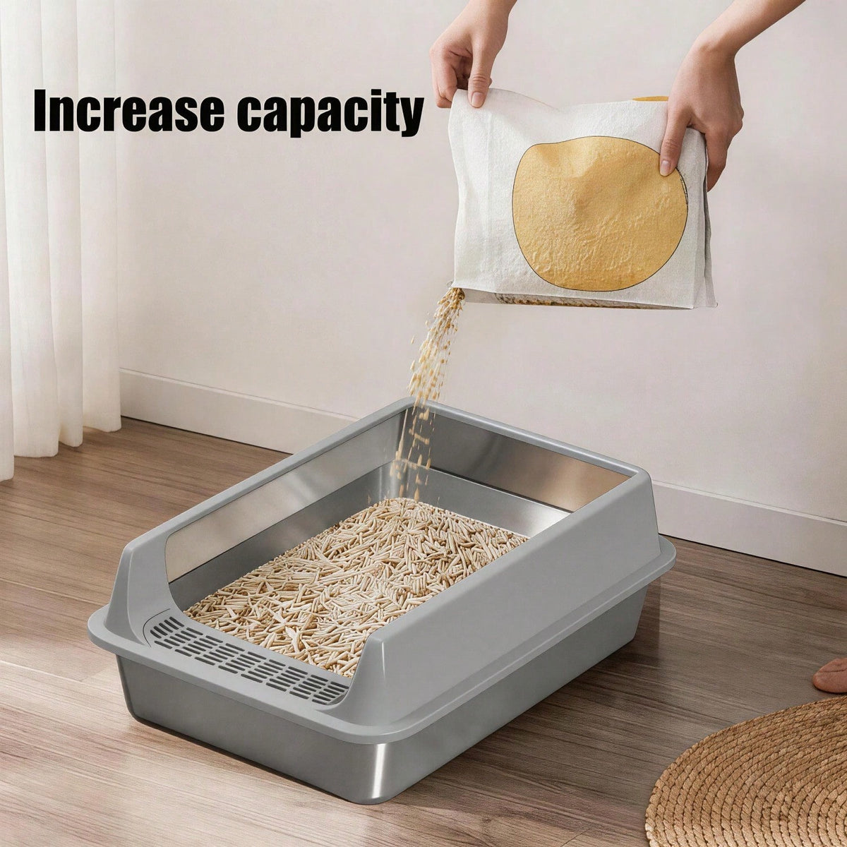 Stainless Steel Cat Litter Box, Large Open Top Litter Box With Anti Splash High Sides, Anti Tracking Pedal, Easy To Clea