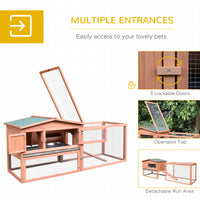 Rabbit Cage Outdoor, 62" Wooden Outdoor Rabbit Hutch, Small Animal Habitat with Detachable Run and Elevated Main House, 