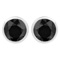.925 Sterling Silver 4.00 Cttw Round Brilliant-Cut Black Diamond Bezel-Set Stud Earrings with Screw Backs (Fancy Color-Enhanced, I2-I3 Clarity)