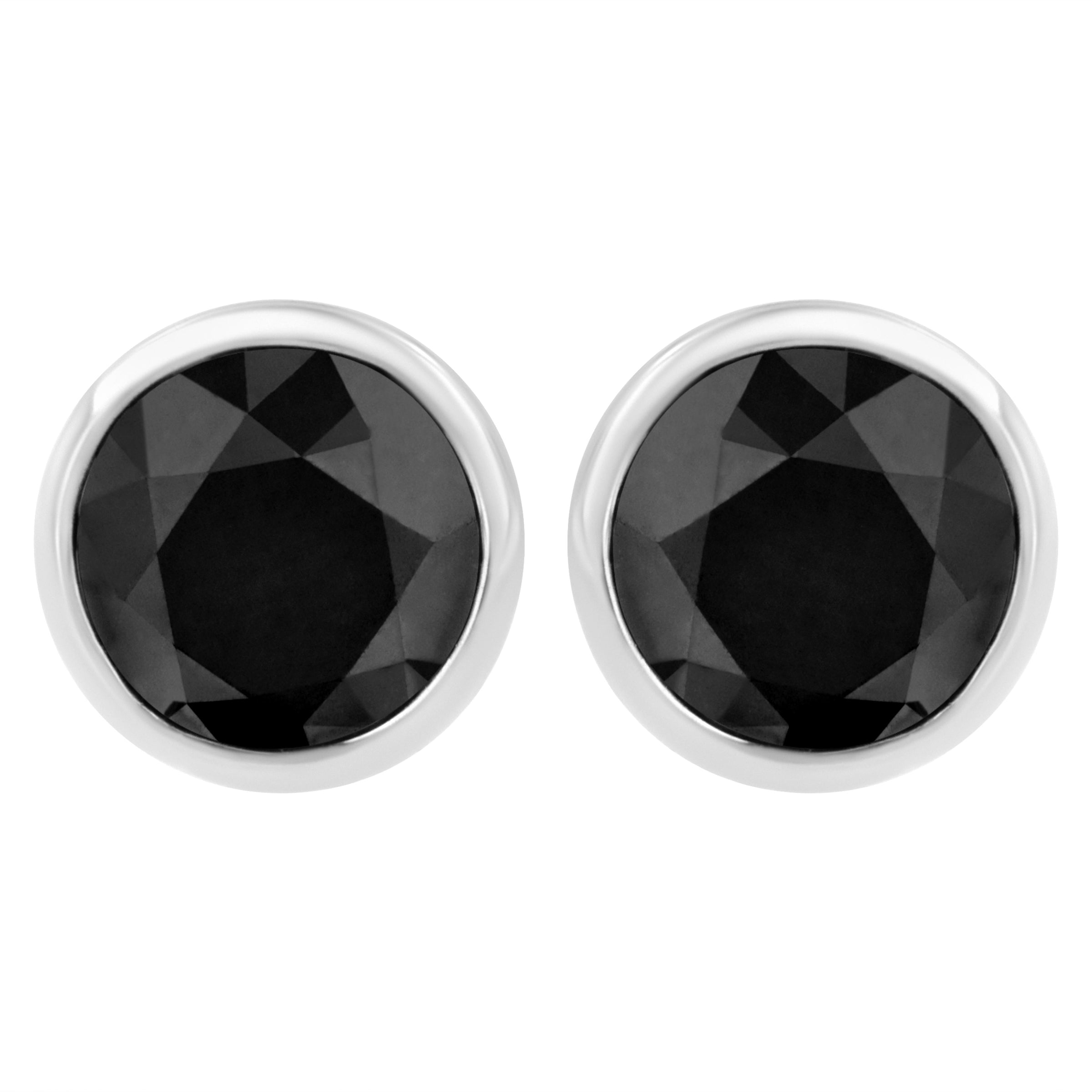 .925 Sterling Silver 4.00 Cttw Round Brilliant-Cut Black Diamond Bezel-Set Stud Earrings with Screw Backs (Fancy Color-Enhanced, I2-I3 Clarity)