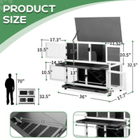 2 Story Solid Wood Rabbit Hutch Bunny Cage with 2 Large Main Rooms, Indoor Outdoor Rabbit House Guinea Pig Cage Pet Hous