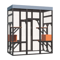62.6" Black Wooden Catio for Cats, Large Cat Enclosure with Waterproof cover, 2 Napping House, Platforms & Galvanized Me