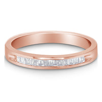 10K Rose Gold over .925 Sterling Silver 1/5 Cttw Diamond Channel-Set Stackable Band Ring (H-I Color, I1-I2 Clarity) - Size 6 3/4