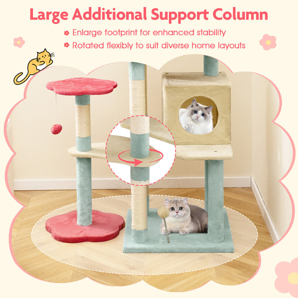 61 Inch Multi-Level Aesthetic Floral Kitten Tower With Flower-Shaped Padded Perch
