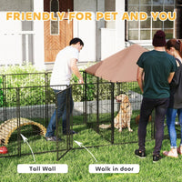 Large Outdoor Dog Kennel With Rotating & Adjustable Height Bowls, Waterproof & UV-Resistant Canopy
