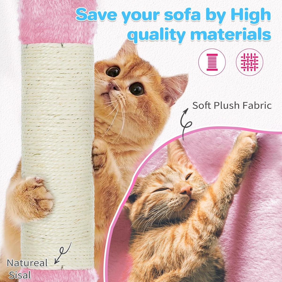 ABCPET 63-inch Multi-level Cat Climbing Frame, Indoor Cat Sisal Scratch Post, Cat Bed, Hammock, Hanging Ball, Extension 
