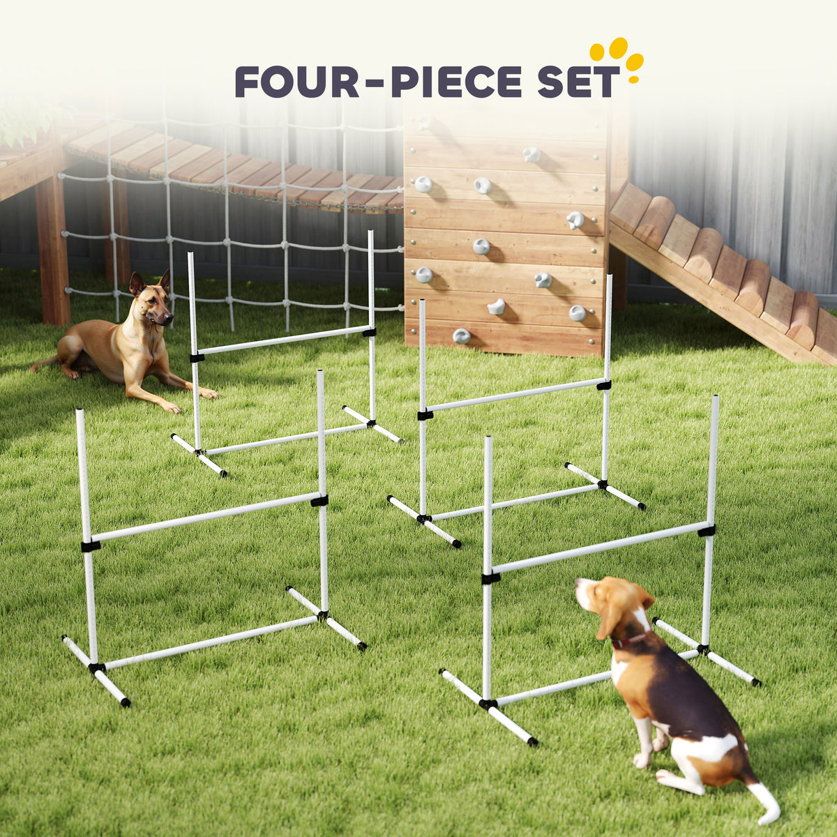 4 Piece Dog Agility Training Equipment for Dog Agility Course with Adjustable Height Jump Bars, Included Carry Bag, & Di