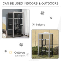 79"H Cat House Kitten Enclosure Mesh Playpen Steel Frame with 3 Platforms, 2 Doors and 4 Sandbags for Stability, Indoor/