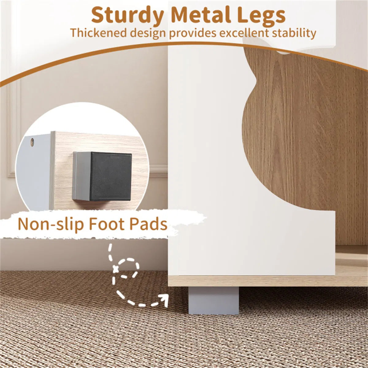 Multipurpose Wooden Cat House Nightstand, Sturdy Metal Base Anti-Slip Pet Furniture
