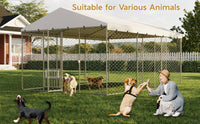 15x10 FT Large Outdoor Dog Kennel with Canopy, Heavy Duty Galvanized Steel Frame, Waterproof Cover, Built-in Elevated Fe