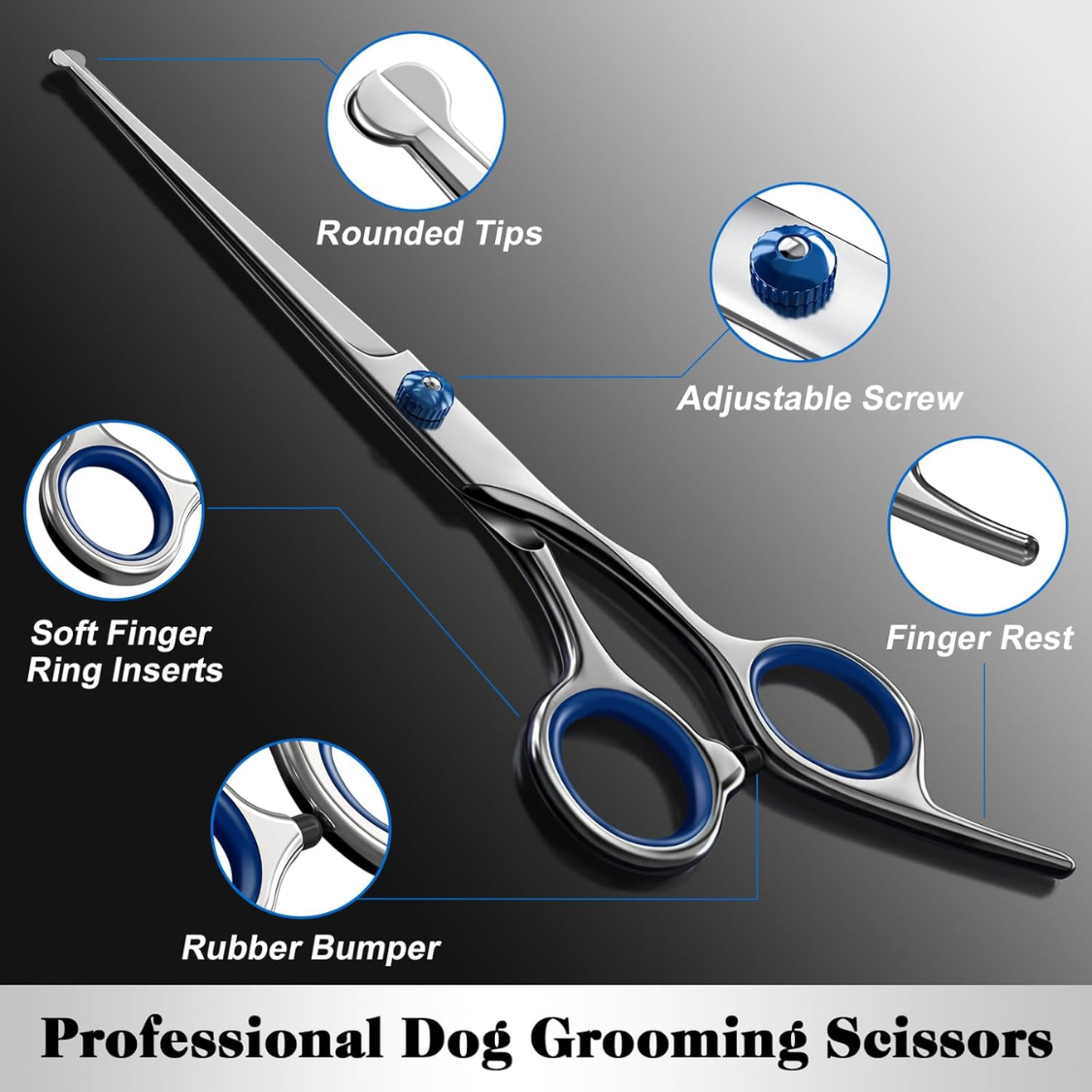 Professional 4 In 1 Dog Cat Grooming Scissors Kit With Safety Round Tips,Sharp