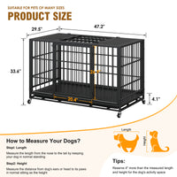 Heavy Duty Dog Crate , Mobile Pet Kennel with Lockable Wheels & Rotary Twist-Latch, Indoor Outdoor Metal Cage with Perfo