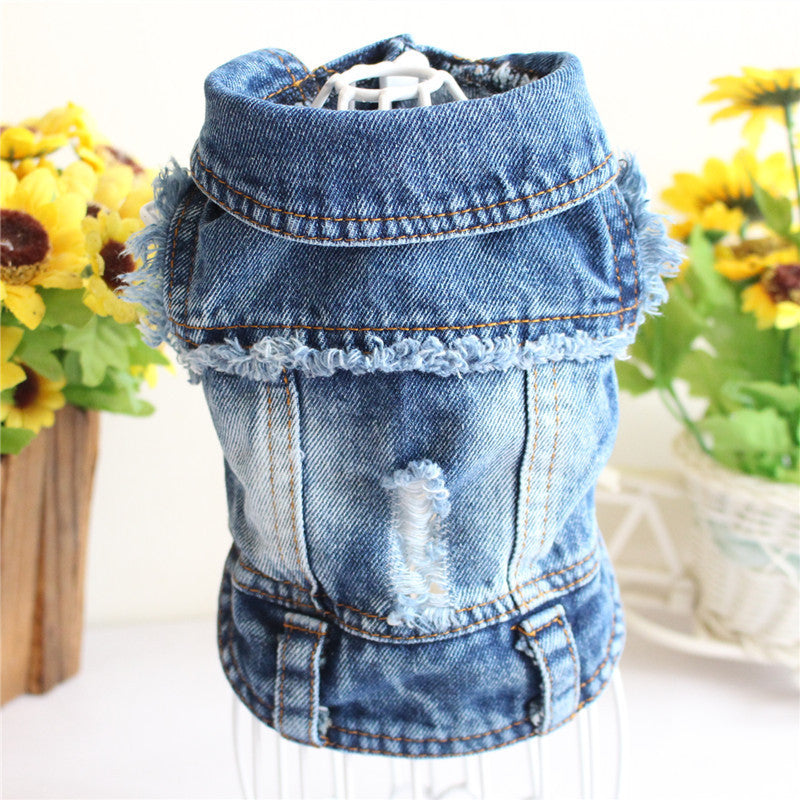 Pet Dog Cat Blue Denim Jeans Jacket Coat Vest - BIG FRENCHIES