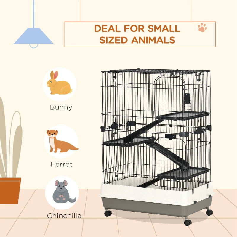 4-Level Small Animal Cage Rabbit Hutch With Universal Lockable Wheels, Slide-out Tray For Bunny, Chinchillas, Ferret, Bl