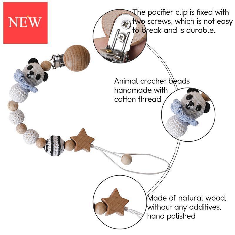 Modern Handmade Pacifier Chain Baby Teething Chains Crochet Rabbit Panda Beads Wooden Clips Wood Tiny Rod For Kids - BIG FRENCHIES
