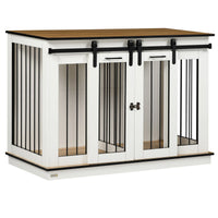 47in Dog Crate Furniture with Divider Panel, Wooden Dog Kennel TV Stand for Large Breeds, Pet House Side Table for 2 Sma