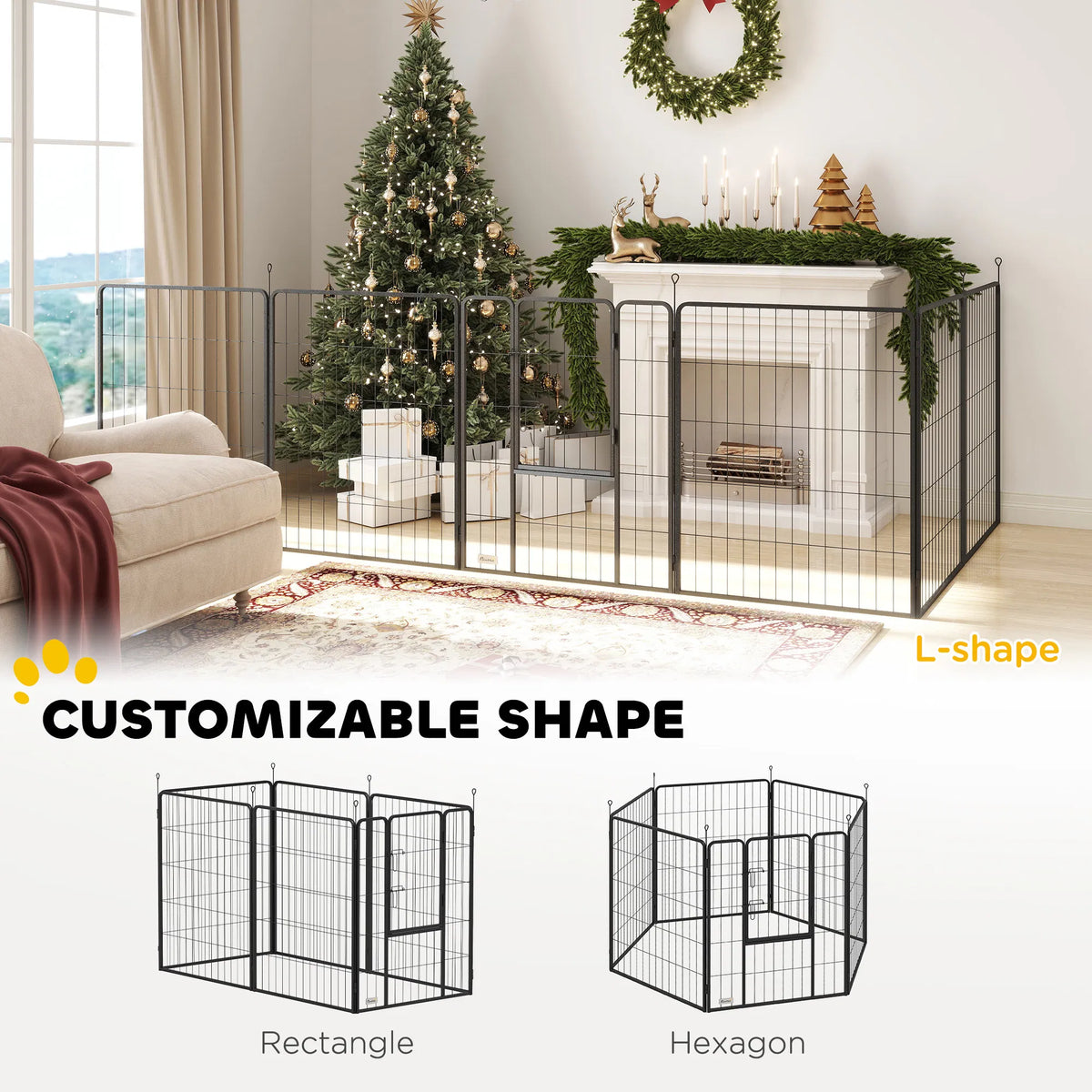 Heavy Duty Dog Playpen with Door for Large Dogs, 6 Panels, 39"H