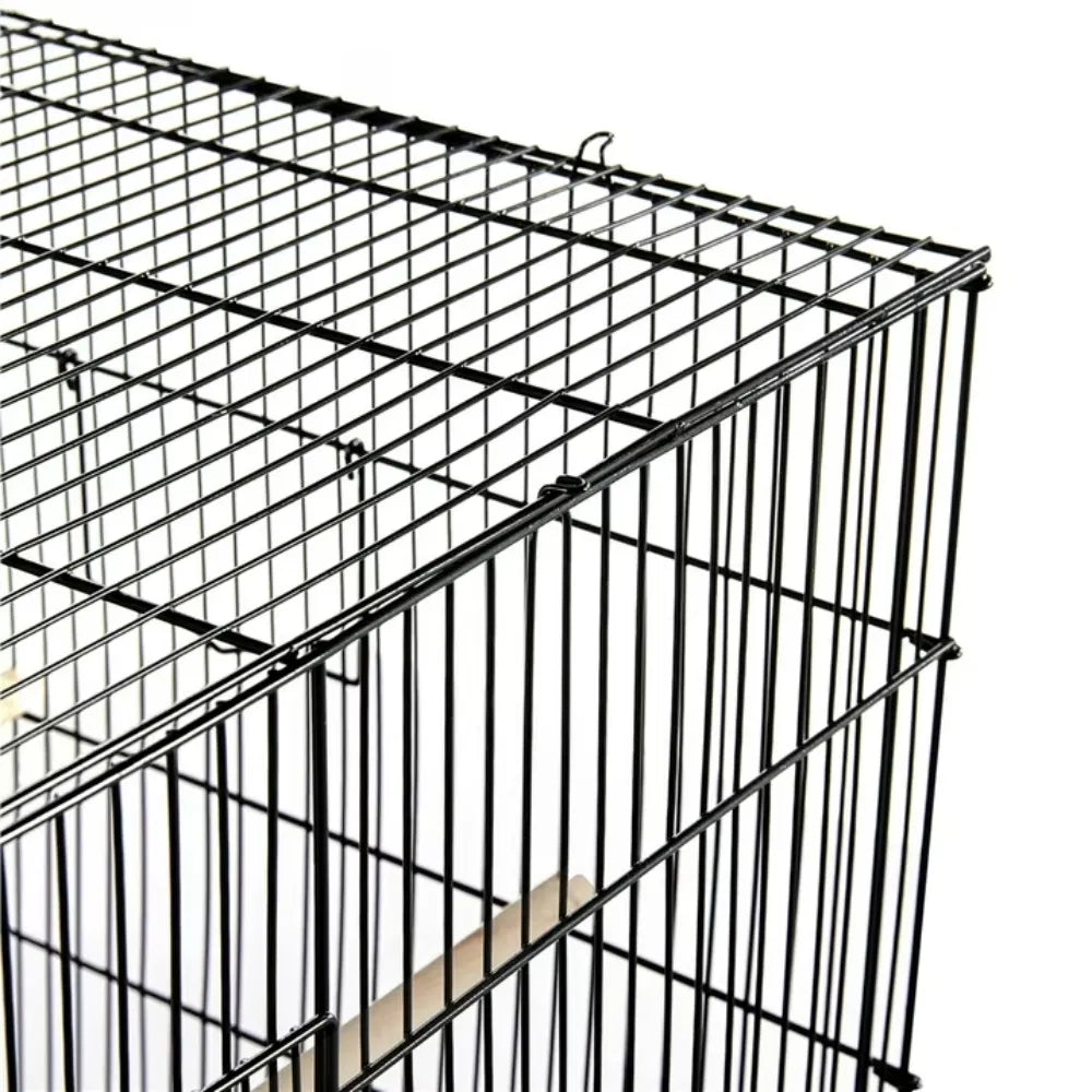 30.5'' Metal Cage with Wood Perches for Small birds, Black