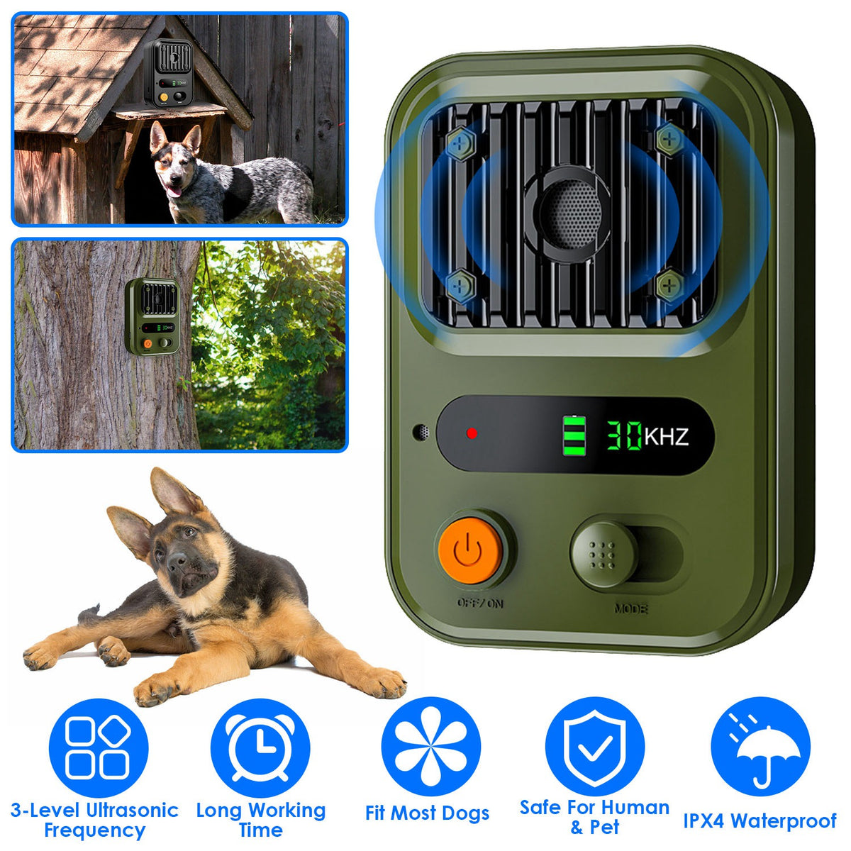 Black-Green Color Options -- 1Pc Ultrasonic Anti-Barking Device Rechargeable Auto Dog Bark Control Deterrent Box Trainin
