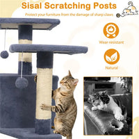 57" Multi-Level Cat Tree For Multi-Cat Households, 2 Condos & Hammock With Sisal Scratching Posts-Gray