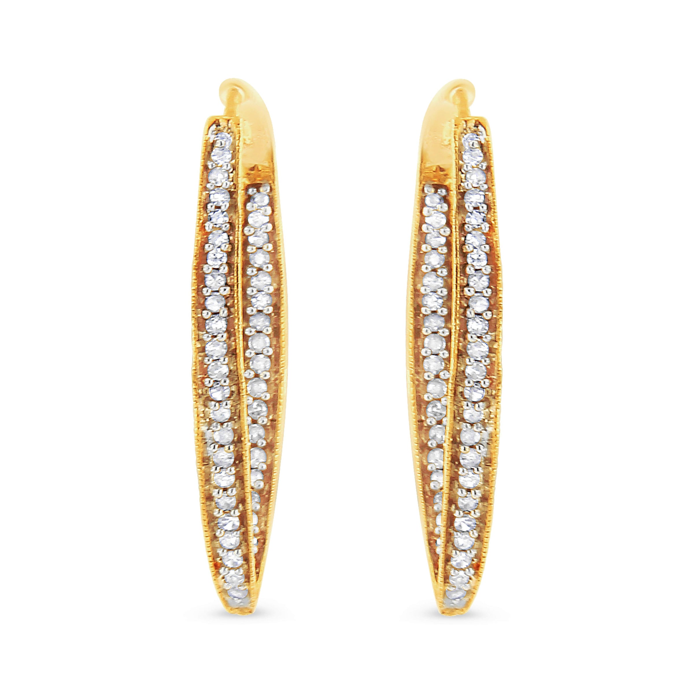10K Yellow Gold 1/2 Cttw Round-Cut Diamond Modern Hoop Earrings (I-J Color, I2-I3 Clarity)