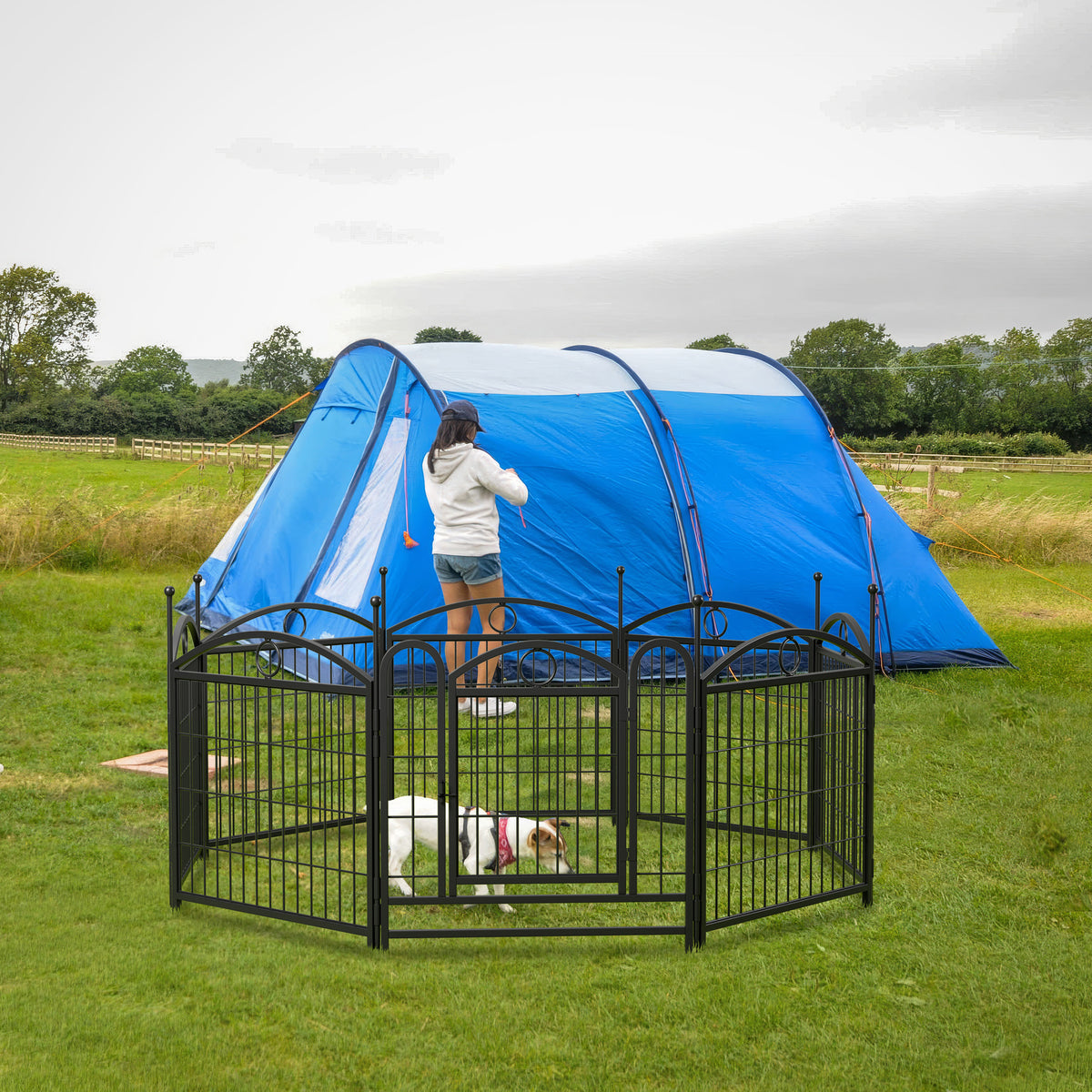 Dog Playpen Indoor 24 inch 8 Panels Metal Dog Pen Pet Dog Fence Outdoor Exercise Pen with Doors, Heavy Duty Dog Fence Pu