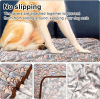 3 Pack Pet Blanket, Soft Plush Paw Print Dog Blanket Washable, Warm Fleece Cat Blanket For Large Medium Dogs, Sofa Couch