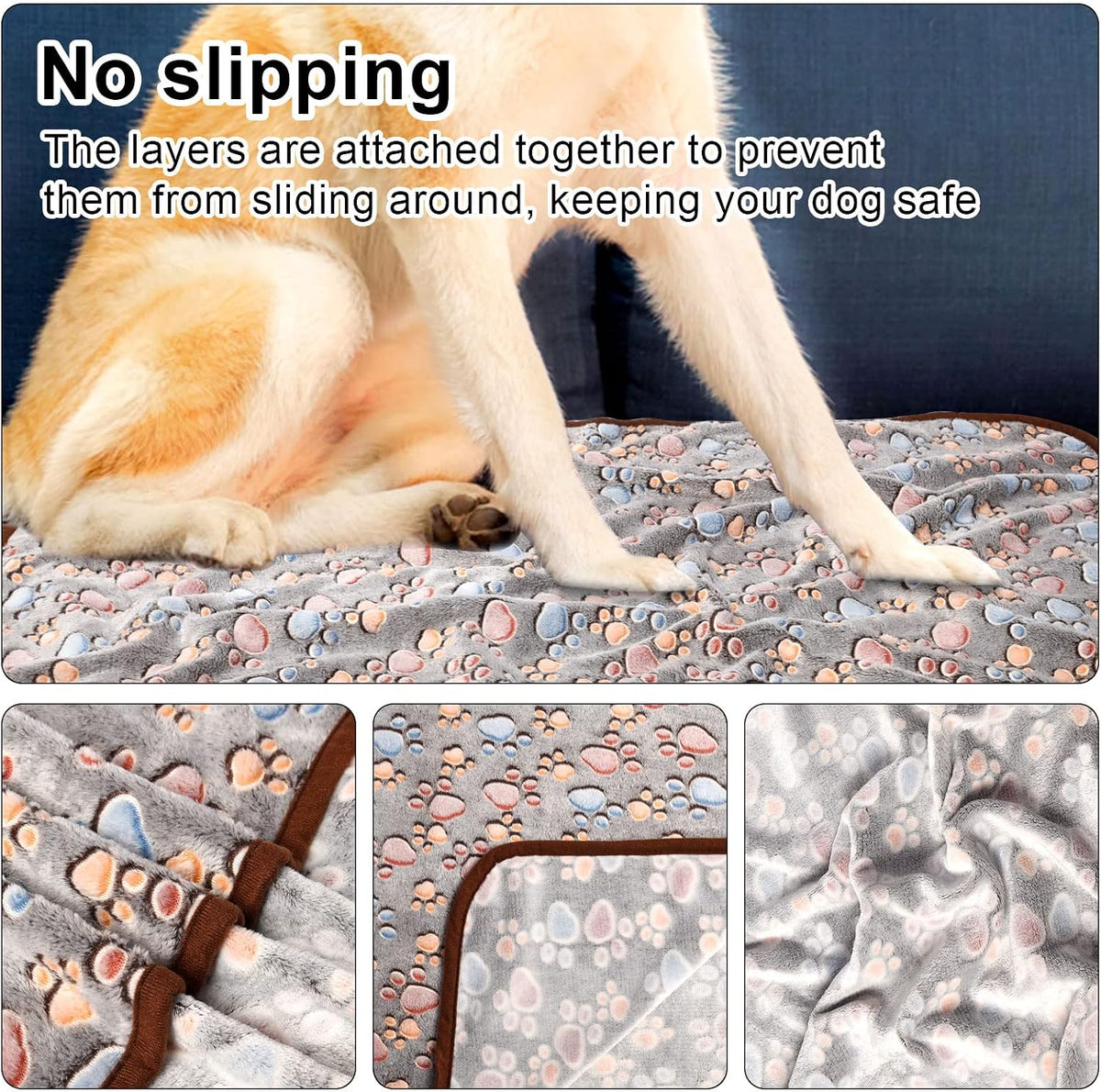 3 Pack Pet Blanket, Soft Plush Paw Print Dog Blanket Washable, Warm Fleece Cat Blanket For Large Medium Dogs, Sofa Couch