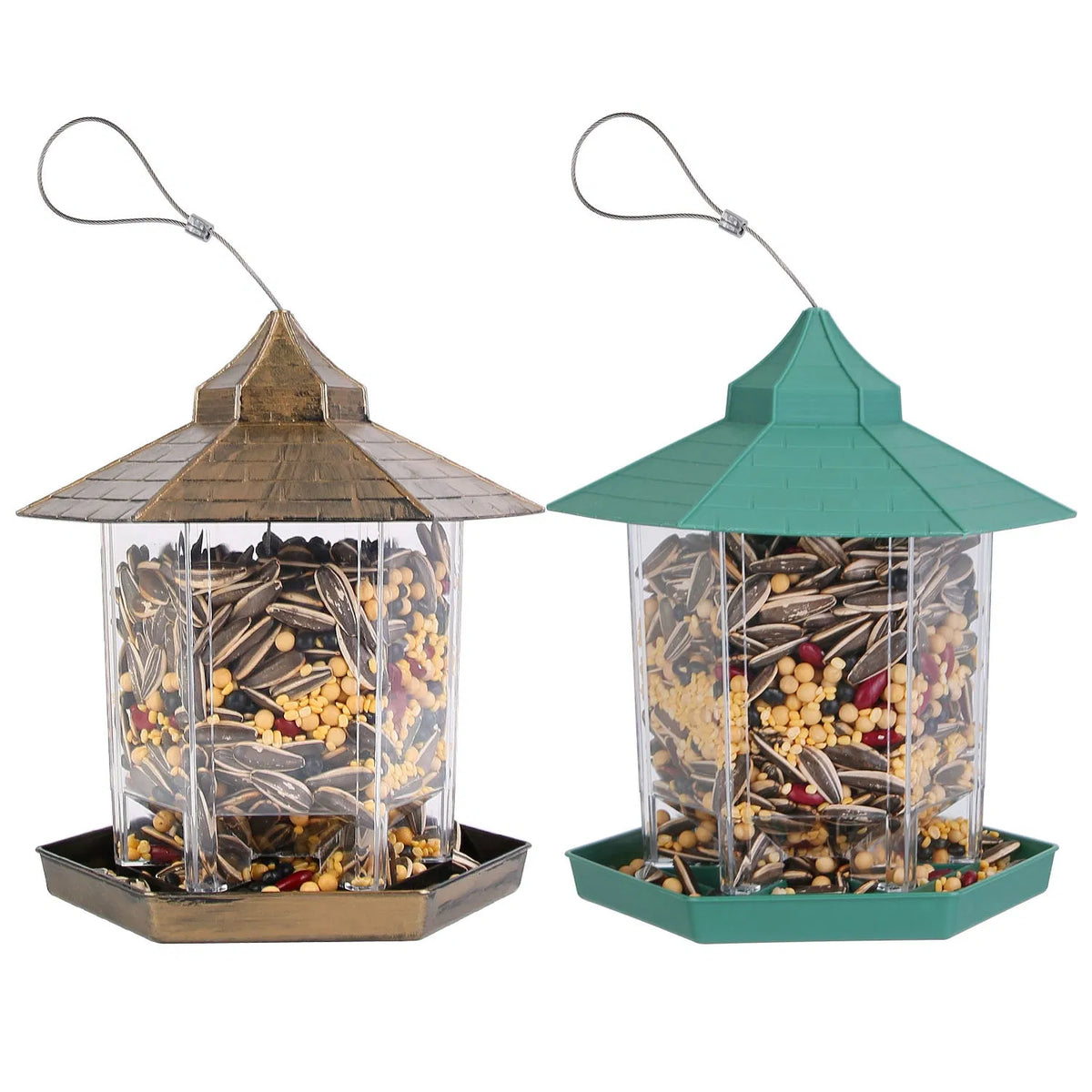 Hanging Gazebo Wild Bird Feeder Outdoor Bird Seed Station with Large Capacity 6 Feeder Ports for Garden Patio Park Weath