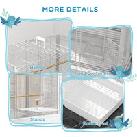 22" Bird Cage for Budgie Finches Canaries Love Birds with Wooden Stands, Slide-Out Tray, Handles, Food Containers, White