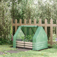 Outsunny Galvanized Raised Garden Bed With Mini Greenhouse Cover, Outdoor Metal Planter Box With 2 Roll-Up Windows For G