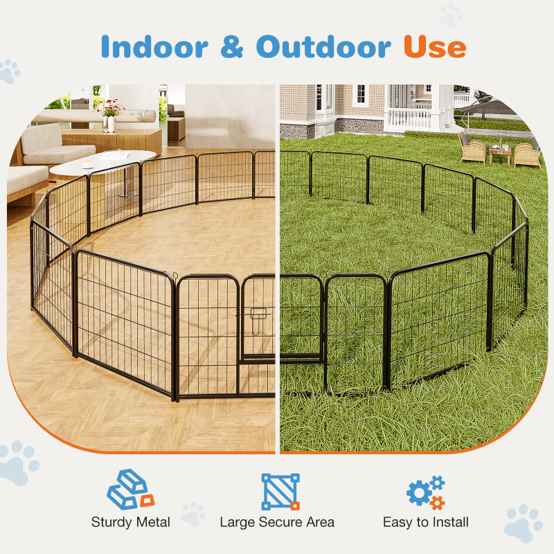 Dog Playpen Indoor Fence Height Metal Exercise Pen With Door Small Puppy Medium Large Dogs Animal Pet For Outdoor, Garde