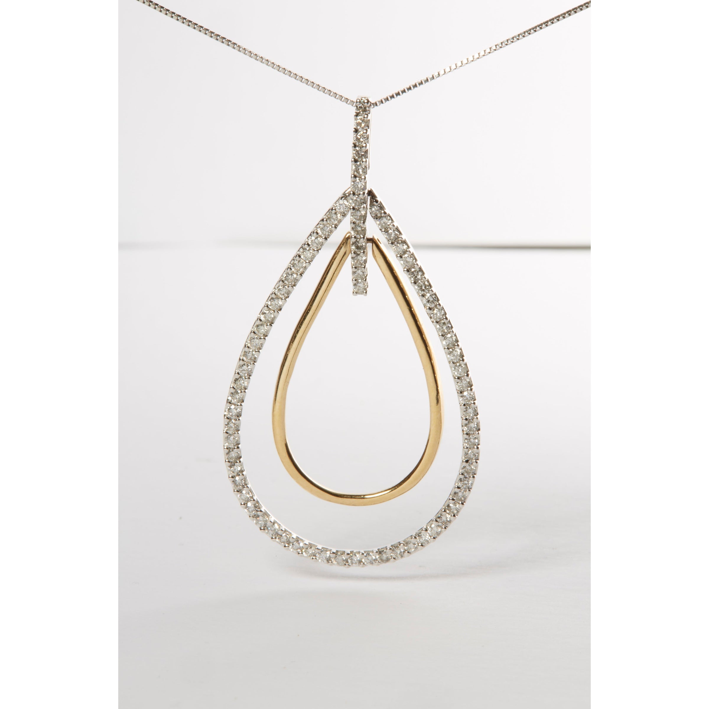 14K Two-Tone Gold Round Cut Diamond Double Burst Pendant Necklace (1.00 cttw, H-I Color, SI2-I1 Clarity)