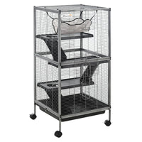 PawHut Metal Small Animal Cage Rolling Big Ferret Cage, Chinchilla Cage, Sugar Glider Cage, With Hammock & 4 Tiers, Remo