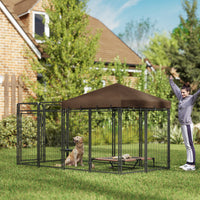 Dog Kennel Outdoor with Waterproof Canopy, Dog Run with Galvanized Chain Link, Secure Lock, for Backyard and Patio, Larg