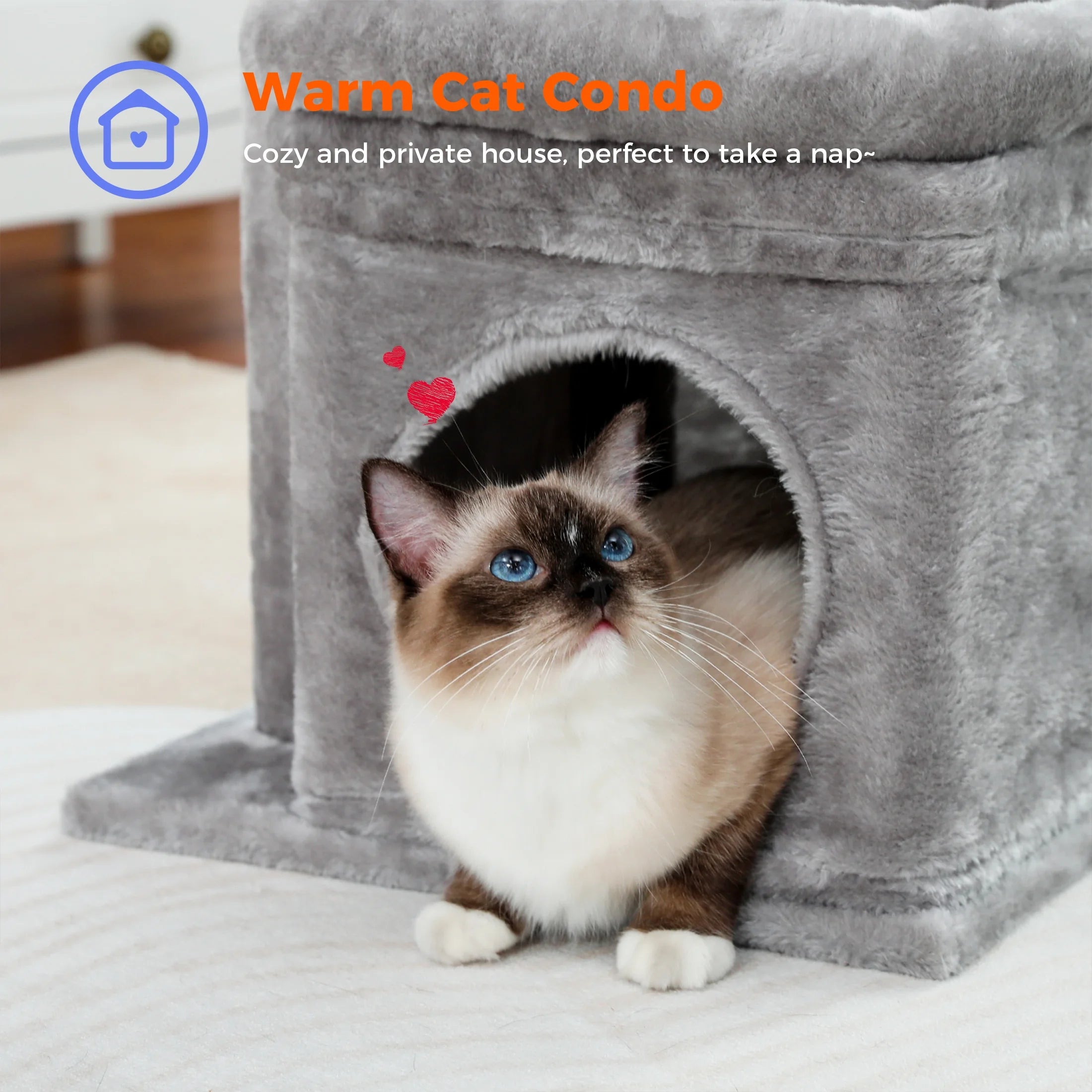 Cozy Gray Cat Tree Condo - 27" Multi-Level Tower with Spacious Perch and Scratching Posts for Kittens and Medium Cats - BIG FRENCHIES