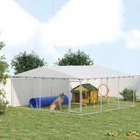 7' Dog Kennel Outdoor For Small Medium Large Dogs With Waterproof Roof, Silver Multiple Packages