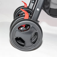 Foldable Pet Stroller for Small Dogs and Cats Under 28 lbs with Multi-Functional Tray, 2 Safety Leashes, Storage Basket 