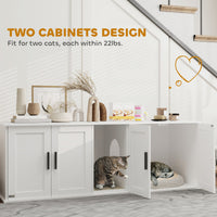 Cat Litter Box Enclosure with Double Room, Scratching Mat for 2 Cats, 57" x 19" x 20", White
