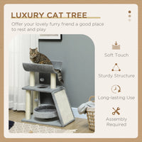 Small Cat Tree with Perch, Scratching Posts, Pad, Bed, Toy Balls, Light Grey