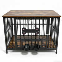 Vintage wood grain dog cage edge,360 degree rotating bowl with safety grade soft silicone material