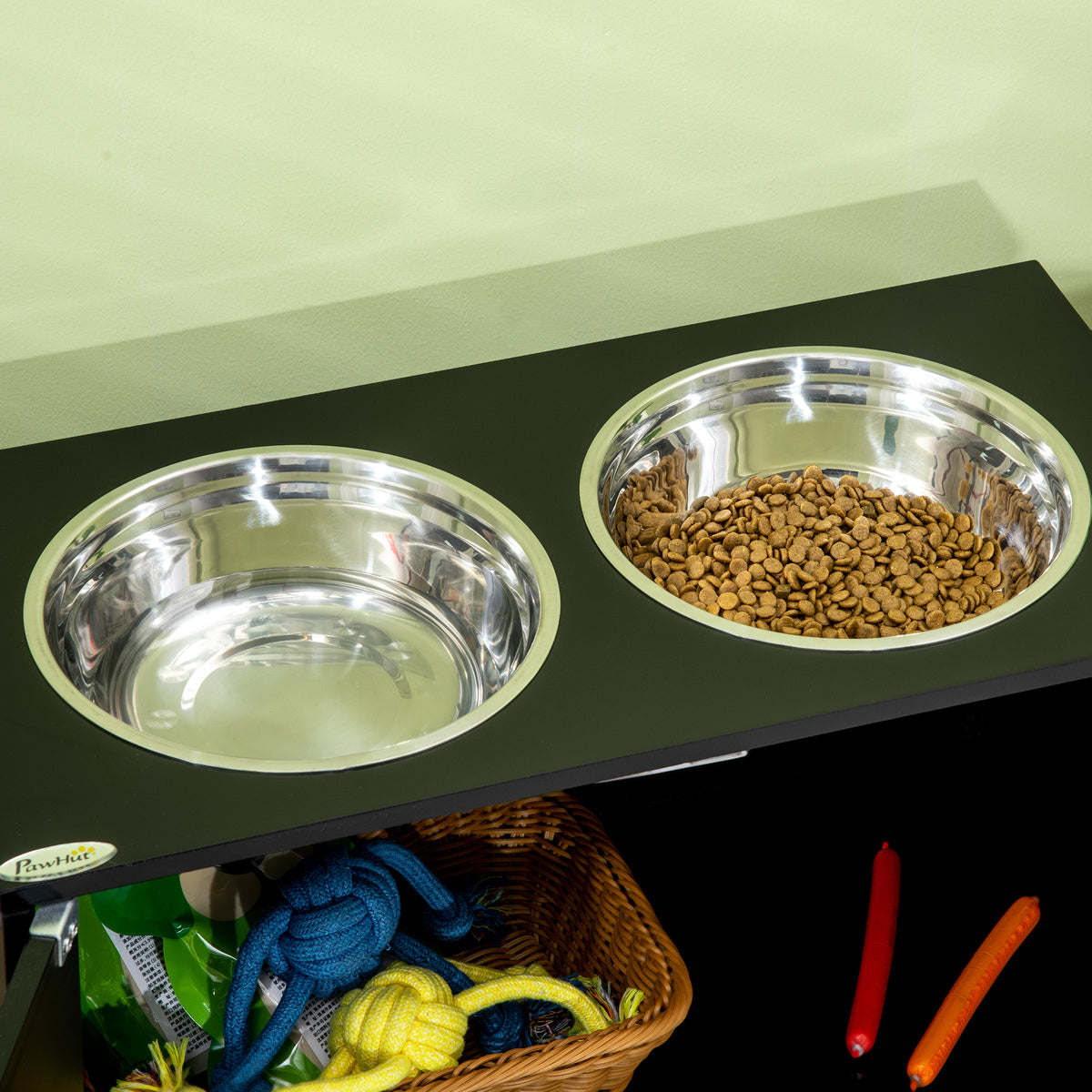 Large Elevated Dog Bowls with Storage Cabinet Containing Large 44L Capacity, Raised Dog Bowl Stand Pet Food Bowl Pet Fee