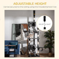 94"-102" Floor to Ceiling Cat Tree High Cat Condo Scratching Post Activity Center Multi-Level Play House Dark Grey