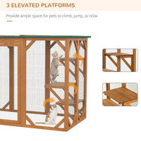 Outdoor Cat House, Catio Wooden Feral Cat Shelter, Cat Cage with Platforms, Large Enter Door, Weather Protection Asphalt