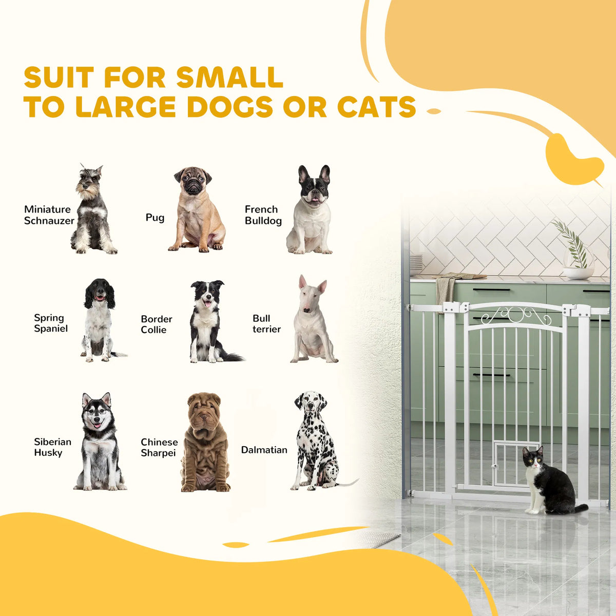 Dog Gate, Walk Through Pet Gate w/ Small Pet Door, Auto Close, for Doorways, House, Stair, 30"-41" W x 38" H
