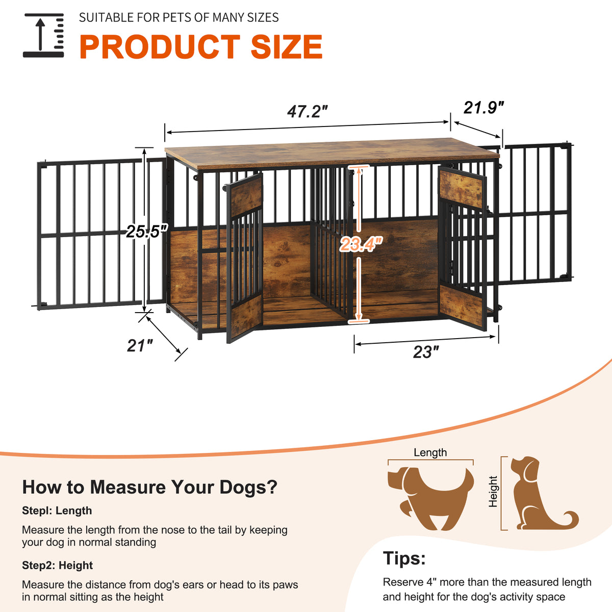 Wooden Dog Crate Furniture, Large Dog Kennel with Storage Top, Indoor Pet Cage