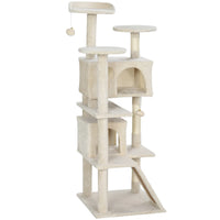 54" Cat Tree, Multi-Level Cat Tower with Scratching Posts, Cat Condos, Bed, Platforms, Ramp, Toy Ball, Beige