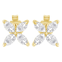 14K White Gold 1/2 Cttw Marquise Diamond 8 Stone Floral Leaf Stud Earrings (H-I Color, SI1-SI2 Clarity)