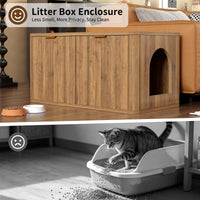 31.5" Walnut Cat Litter Box Enclosure Furniture, Large Decorative Hidden Litter Box Cabinet, Fluted Mid Century Modern K