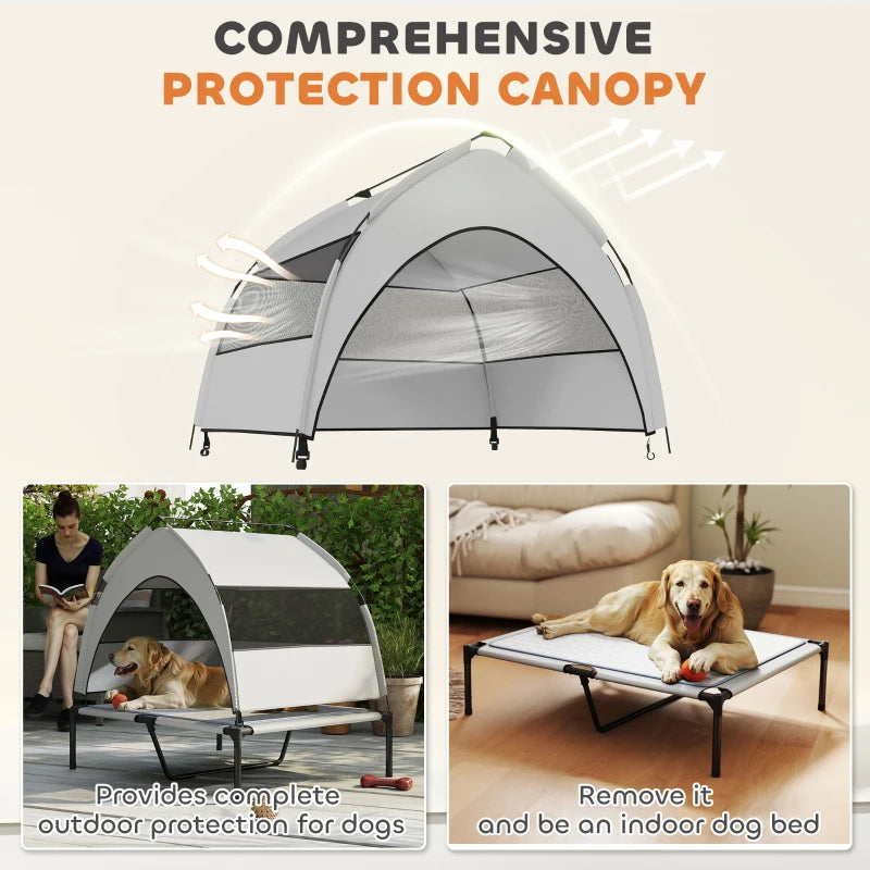 PawHut Elevated Dog Bed With Removable Canopy, Portable Outside Raised Pet Cot With Cooling Pad, Storage Bag